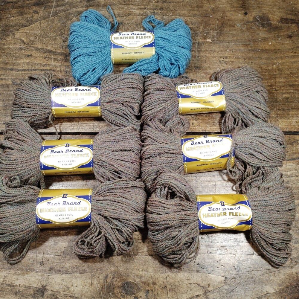 Lot of 7 Bear Brand Virgin Wool 2 oz Skeins Brown H9 Teal H14 Washable Vintage